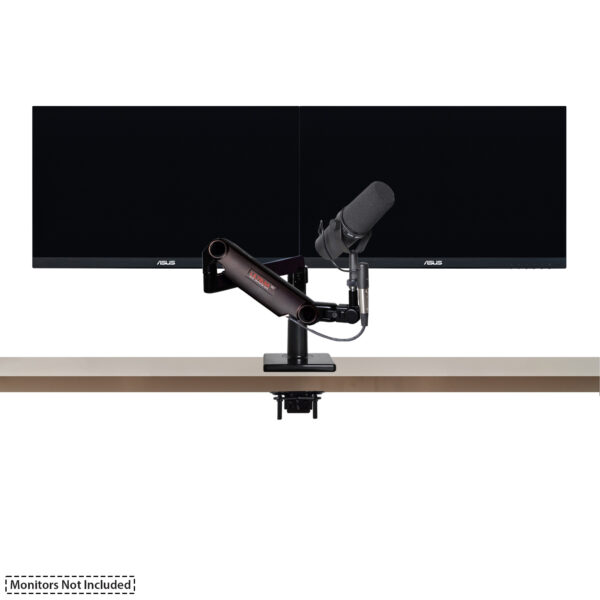 Two monitors, One Microphone, Scalable Monitor Support System - Ultima® Dual LD Monitor and Mic Boom - Mounted on table